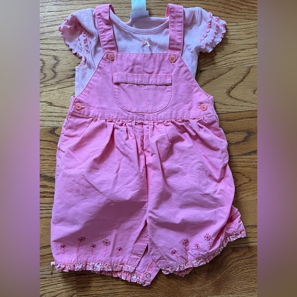 Cutest Agabang Romper (18mo)with T-shirt included. Flower and ruffle trim.